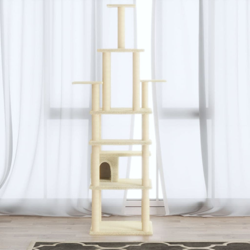 Load image into Gallery viewer, Vidaxl kattenkrabpaal met sisal krabpalen 183 cm crèmekleurig
