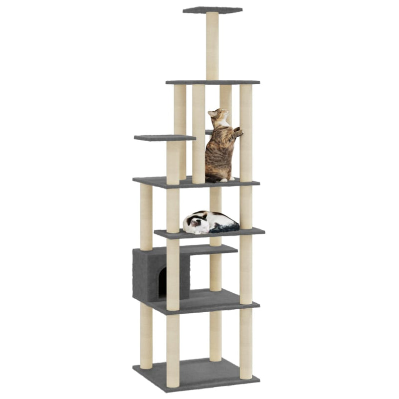 Load image into Gallery viewer, Vidaxl kattenkrabpaal met sisal krabpalen 183 cm donkergrijs
