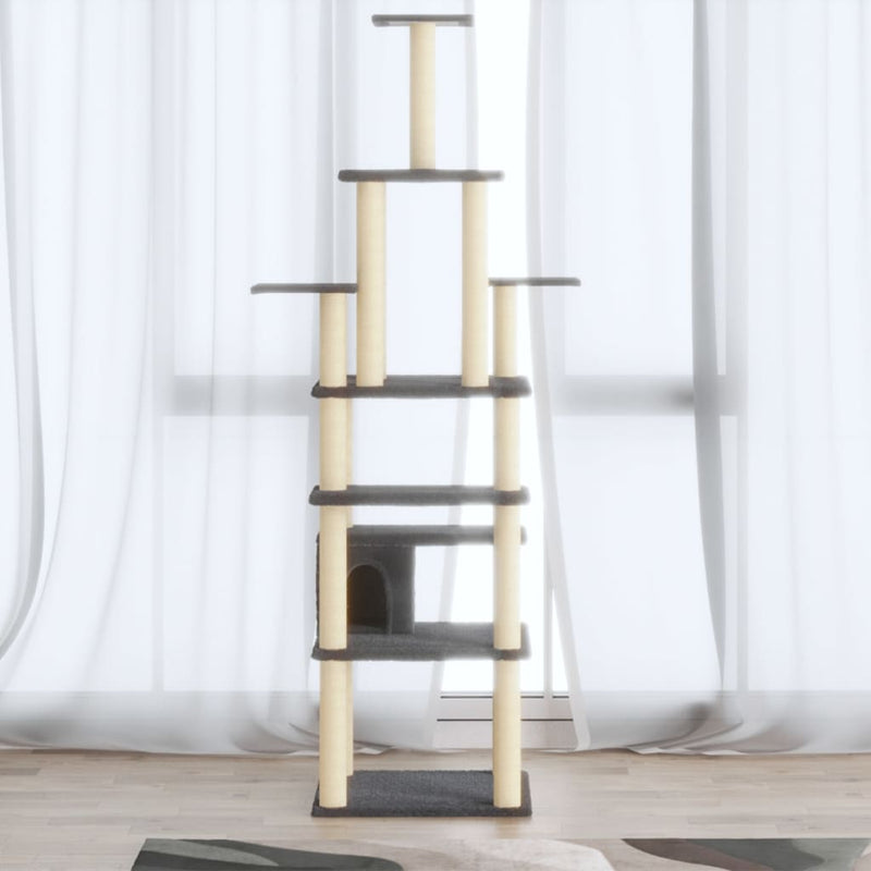 Load image into Gallery viewer, Vidaxl kattenkrabpaal met sisal krabpalen 183 cm donkergrijs
