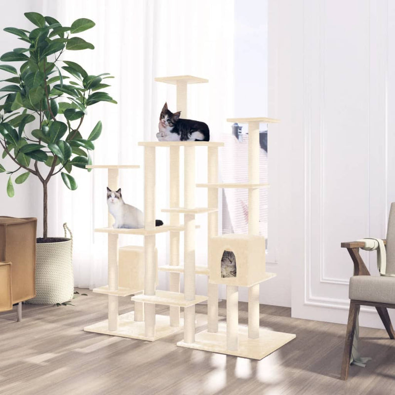 Load image into Gallery viewer, VidaXL Kattenmeubel met sisal krabpalen 145 cm crèmekleurig
