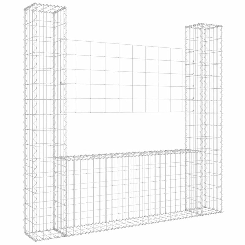 Afbeelding laden in galerijviewer, Vidaxl schanskorf u-vormig met 2 palen 140x20x150 cm ijzer
