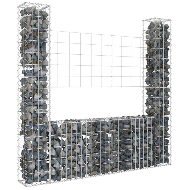 Afbeelding laden in galerijviewer, Vidaxl schanskorf u-vormig met 2 palen 140x20x150 cm ijzer
