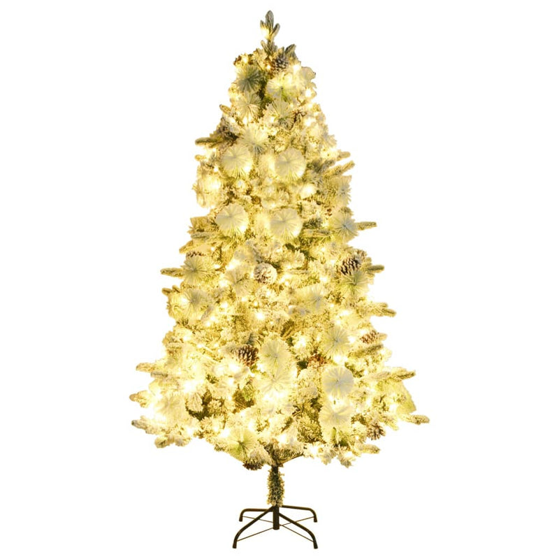 Load image into Gallery viewer, Vidaxl kerstboom met led en dennenappels en sneeuw 225 cm pvc en pe
