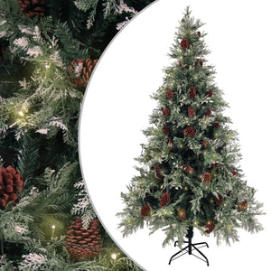 Vidaxl kerstboom met led en dennenappels 195 cm pvc en pe groen en wit