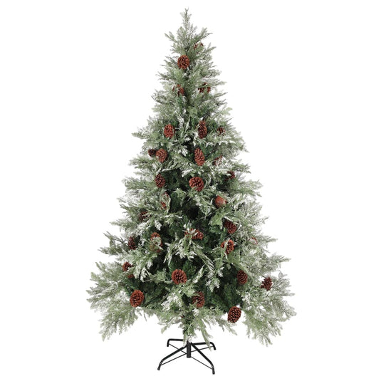 Vidaxl kerstboom met led en dennenappels 195 cm pvc en pe groen en wit