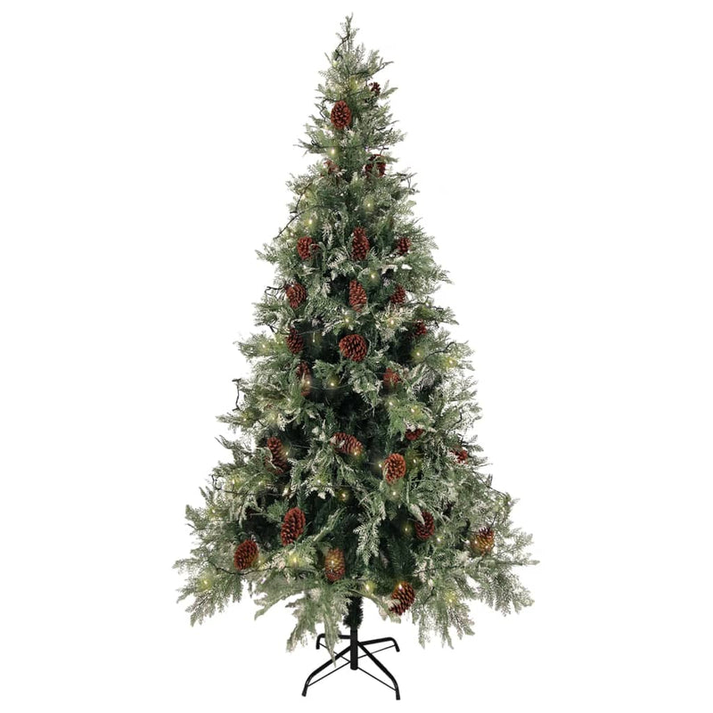 Load image into Gallery viewer, Vidaxl kerstboom met led en dennenappels 225 cm pvc en pe groen en wit
