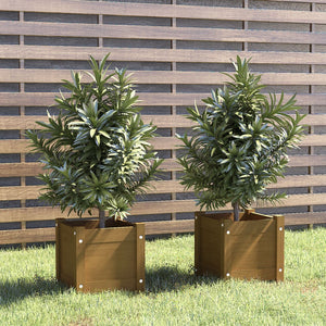Vidaxl plantenbakken 2 st 31x31x31 cm massief grenenhout honingbruin