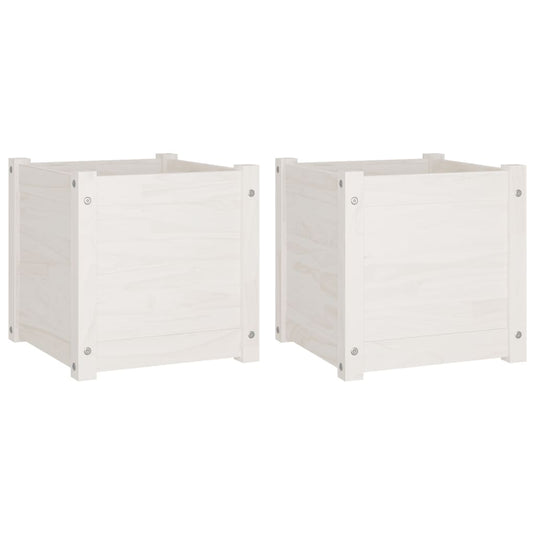 VidaXL Plantenbakken 2 st 40x40x40 cm massief grenenhout wit
