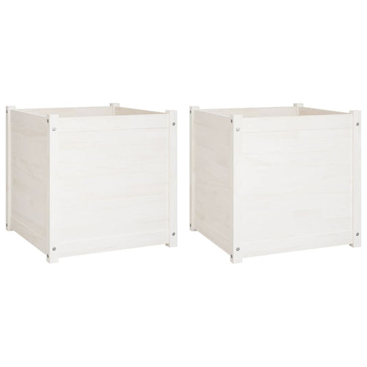 VidaXL Plantenbakken 2 st 60x60x60 cm massief grenenhout wit