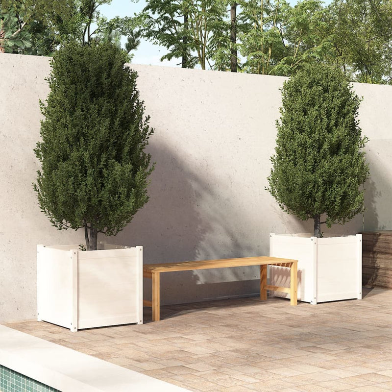 Load image into Gallery viewer, VidaXL Plantenbakken 2 st 60x60x60 cm massief grenenhout wit
