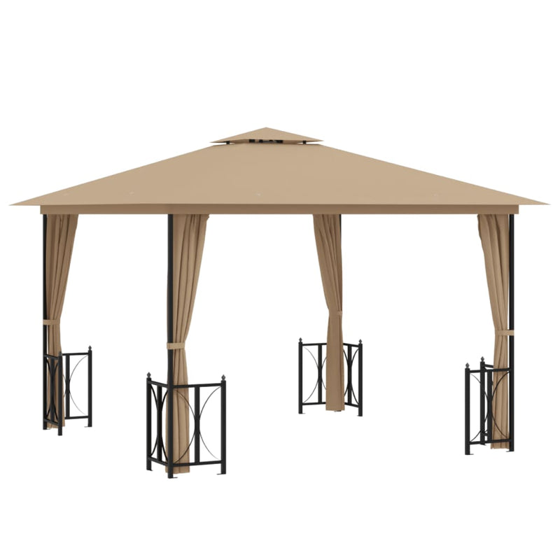 Load image into Gallery viewer, VidaXL Prieel met zijwanden en dubbel dak 3x3 m taupe
