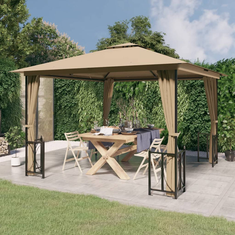 Load image into Gallery viewer, VidaXL Prieel met zijwanden en dubbel dak 3x3 m taupe
