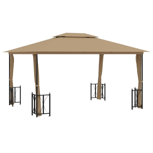 VidaXL Prieel met zijwanden en dubbel dak 3x4 m taupe