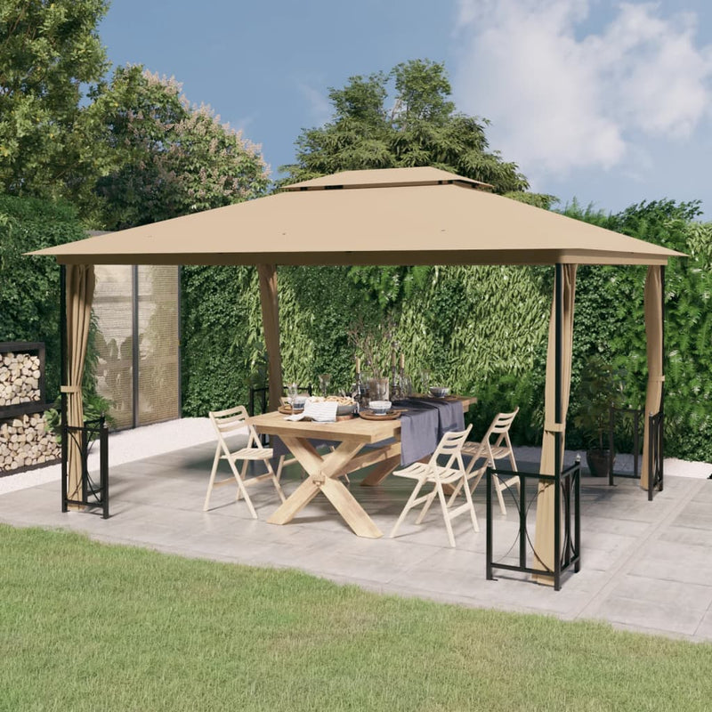 Load image into Gallery viewer, VidaXL Prieel met zijwanden en dubbel dak 3x4 m taupe
