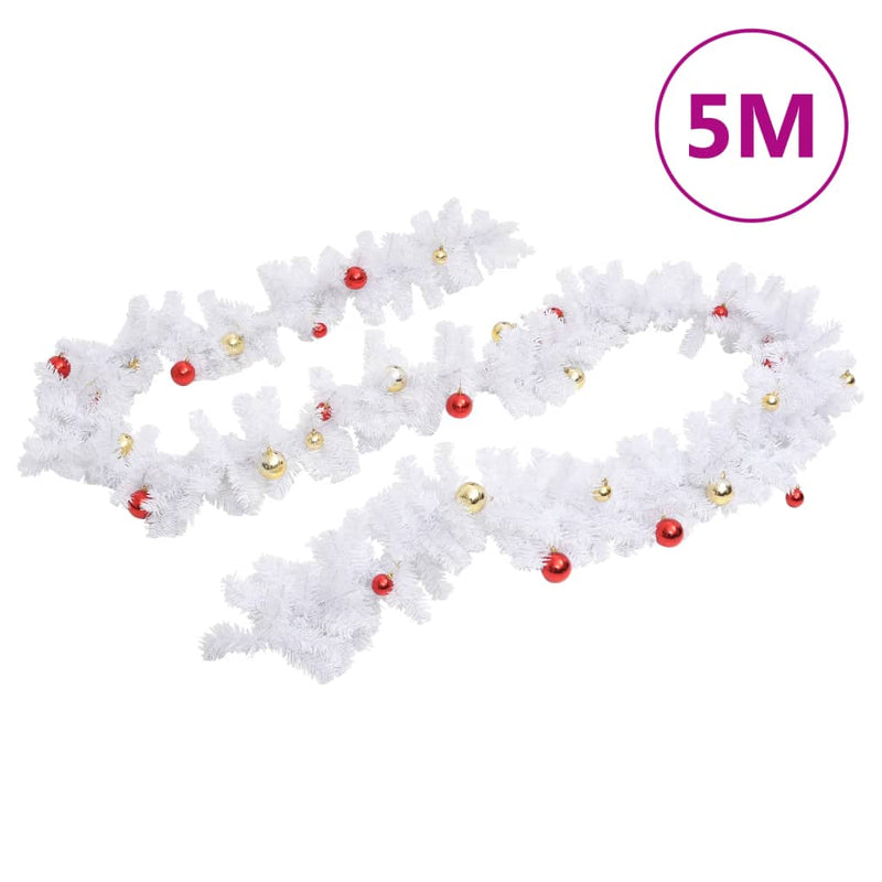 Load image into Gallery viewer, Vidaxl kerstslinger versierd met kerstballen 5 m wit
