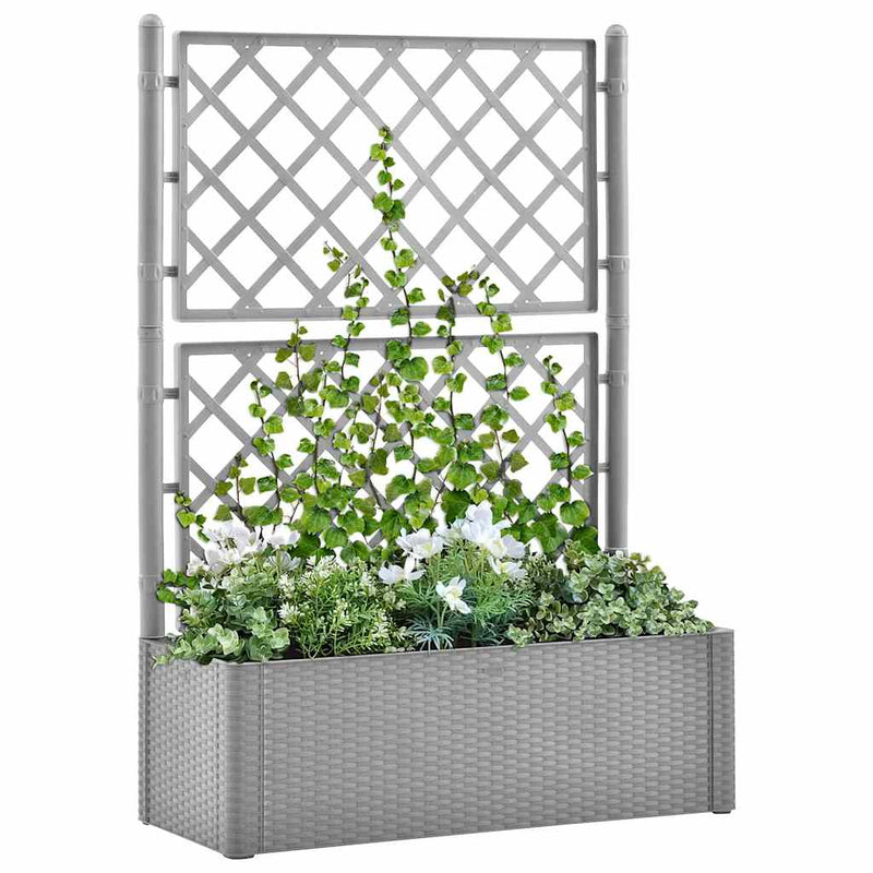 Load image into Gallery viewer, Vidaxl plantenbak verhoogd met latwerk en zelfbewateringssysteem grijs
