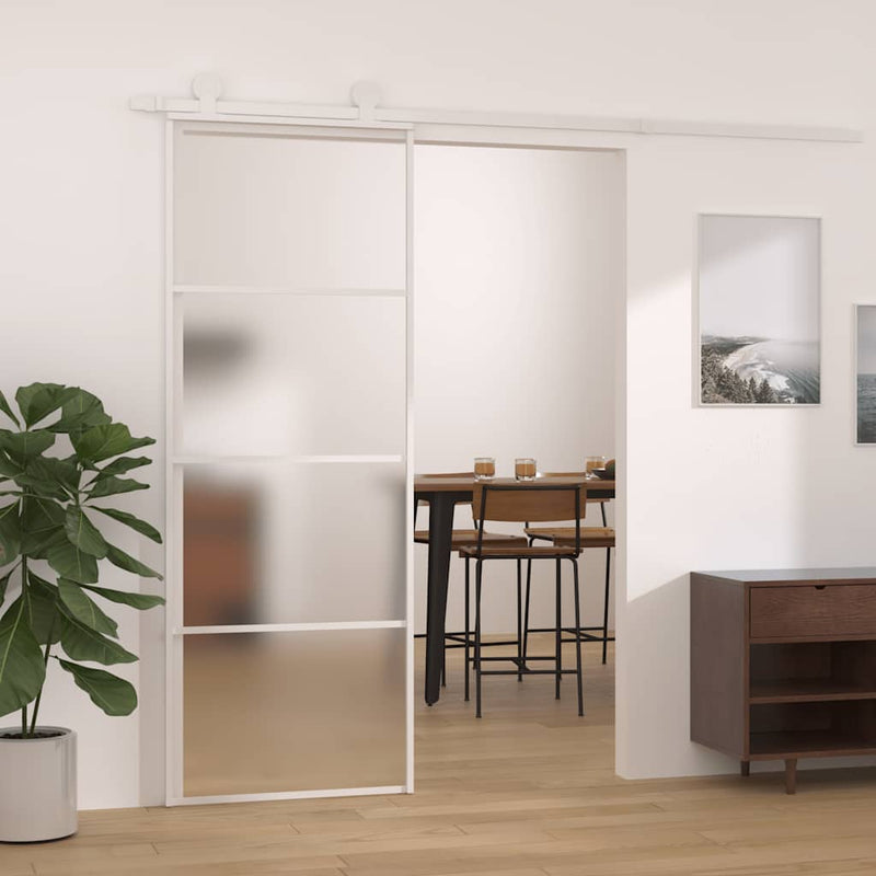 Afbeelding laden in galerijviewer, Vidaxl schuifdeur 76x205 cm mat esg-glas en aluminium wit
