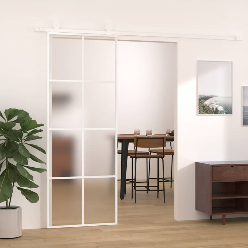 Afbeelding laden in galerijviewer, Vidaxl schuifdeur 76x205 cm mat esg-glas en aluminium wit
