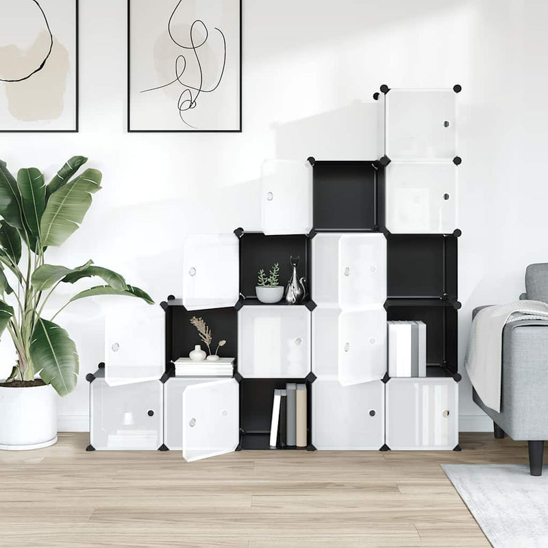 Load image into Gallery viewer, Vidaxl opbergmeubel met 15 vakken en deuren polypropeen zwart
