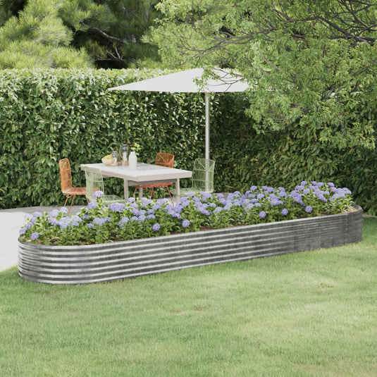 Vidaxl plantenbak 396x100x36 cm gepoedercoat staal zilverkleurig