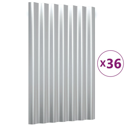 Vidaxl dakpanelen 36 st 60x36 cm gepoedercoat staal zilverkleurig