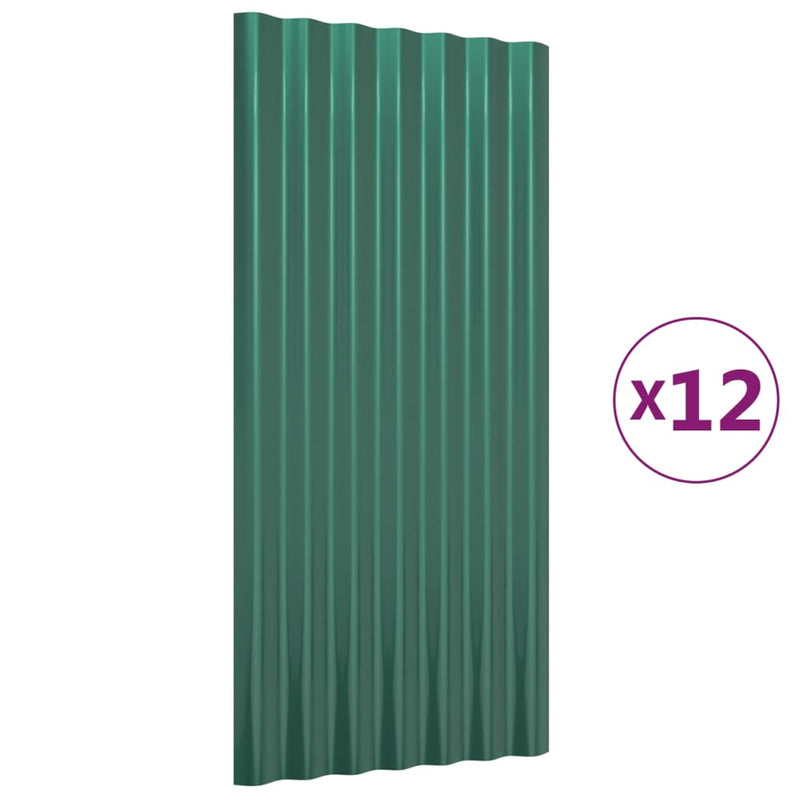 Cargue la imagen en el visor de la galería, Vidaxl dakpanelen 12 st 80x36 cm gegalvaniseerd staal groen
