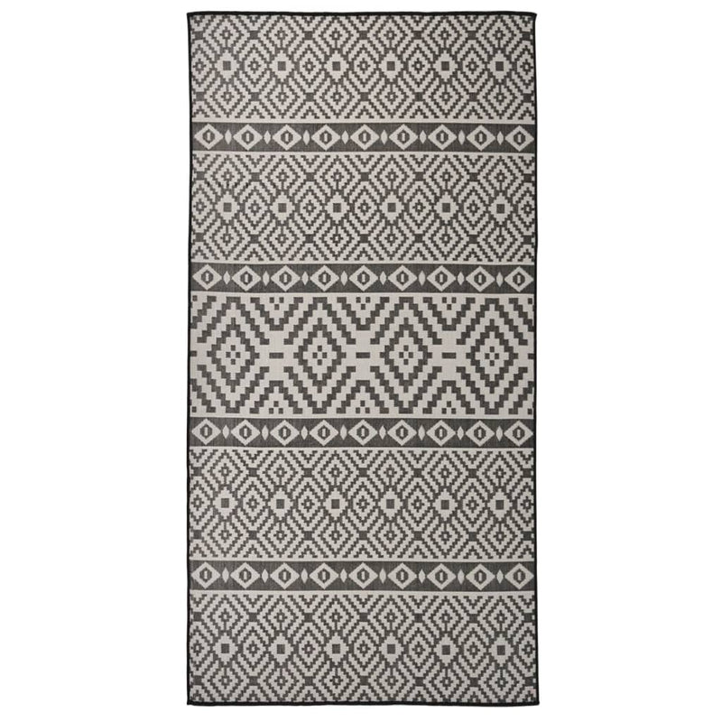 Afbeelding laden in galerijviewer, Vidaxl buitenkleed met patroon platgeweven 100x200 cm zwart
