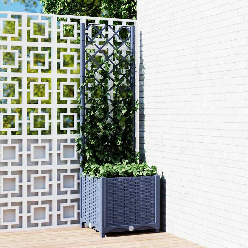 Load image into Gallery viewer, Vidaxl plantenbak met trellis blauwgrijs 40x40x136 cm pp
