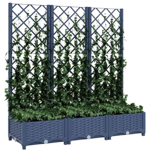 Vidaxl plantenbak met latwerk 120x40x121,5 cm polypropeen blauwgrijs