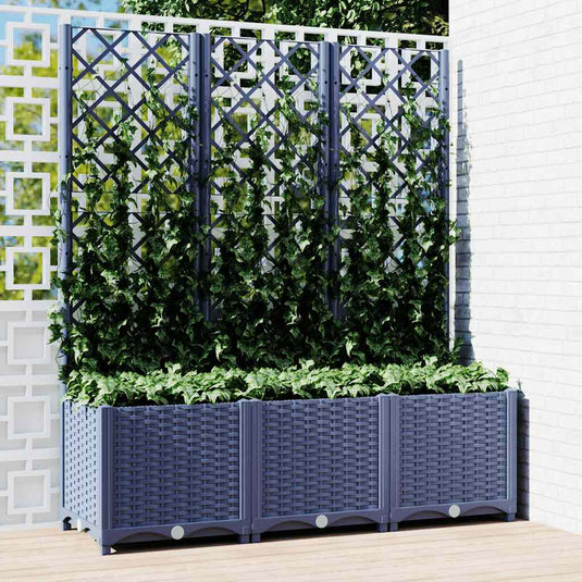 Vidaxl plantenbak met latwerk 120x40x136 cm polypropeen blauwgrijs