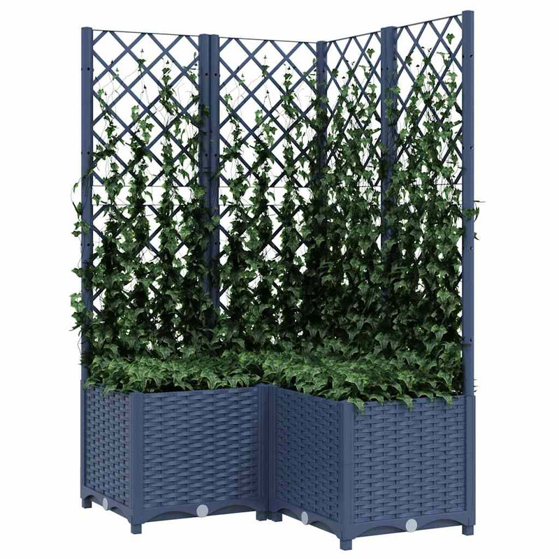 Load image into Gallery viewer, Vidaxl plantenbak met latwerk 80x80x136 cm polypropeen blauwgrijs
