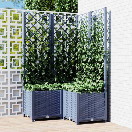 Vidaxl plantenbak met latwerk 80x80x136 cm polypropeen blauwgrijs