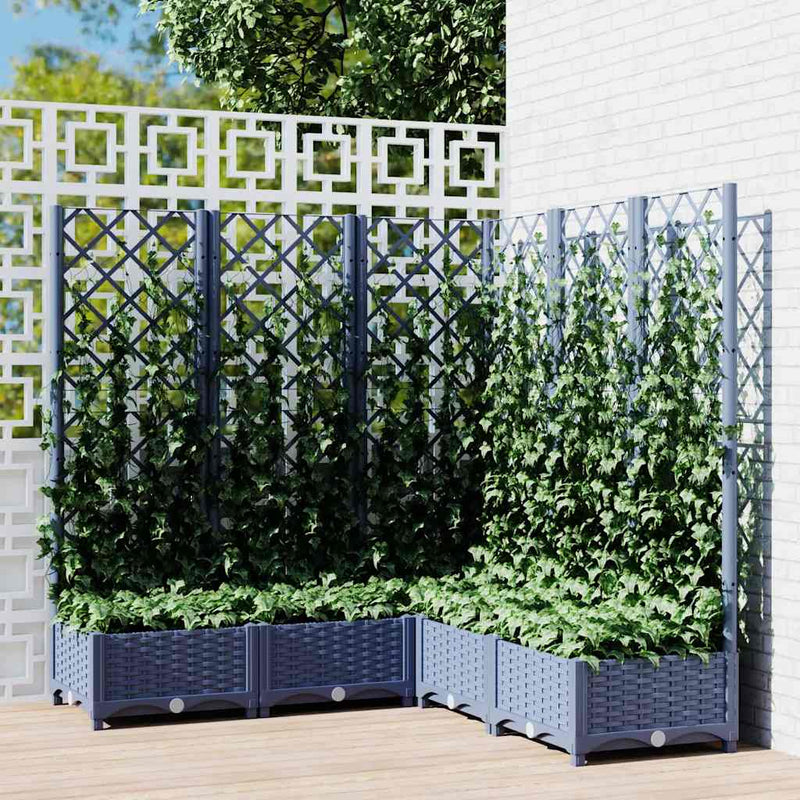 Load image into Gallery viewer, Vidaxl plantenbak met latwerk 120x120x121,5 cm polypropeen blauwgrijs

