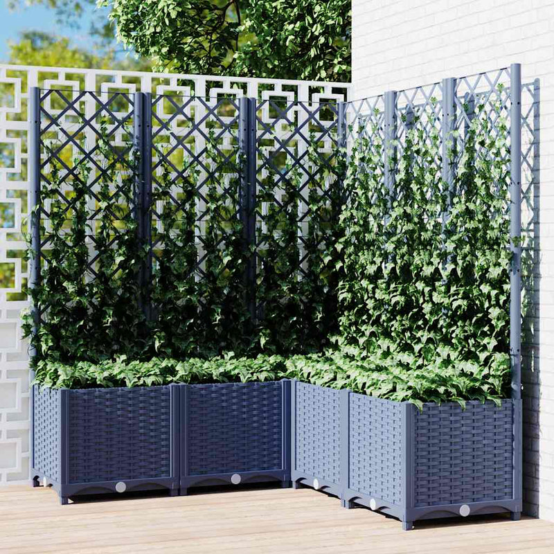 Load image into Gallery viewer, Vidaxl plantenbak met latwerk 120x120x136 cm polypropeen blauwgrijs
