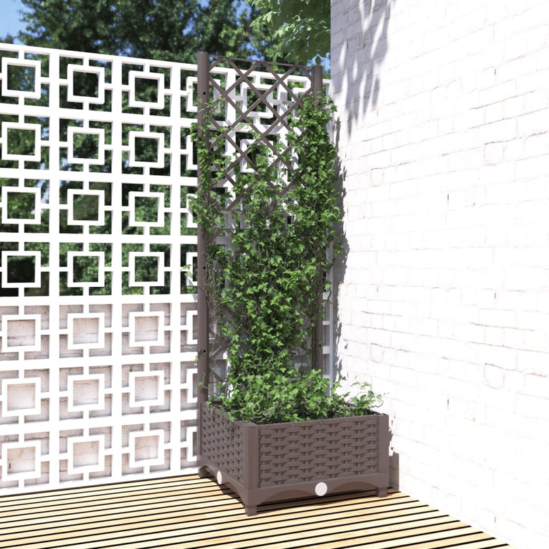 Afbeelding laden in galerijviewer, Vidaxl plantenbak met latwerk 40x40x121,5 cm polypropeen bruin
