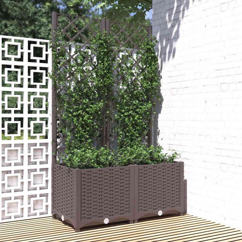 Load image into Gallery viewer, Vidaxl plantenbak met latwerk 80x40x136 cm polypropeen bruin
