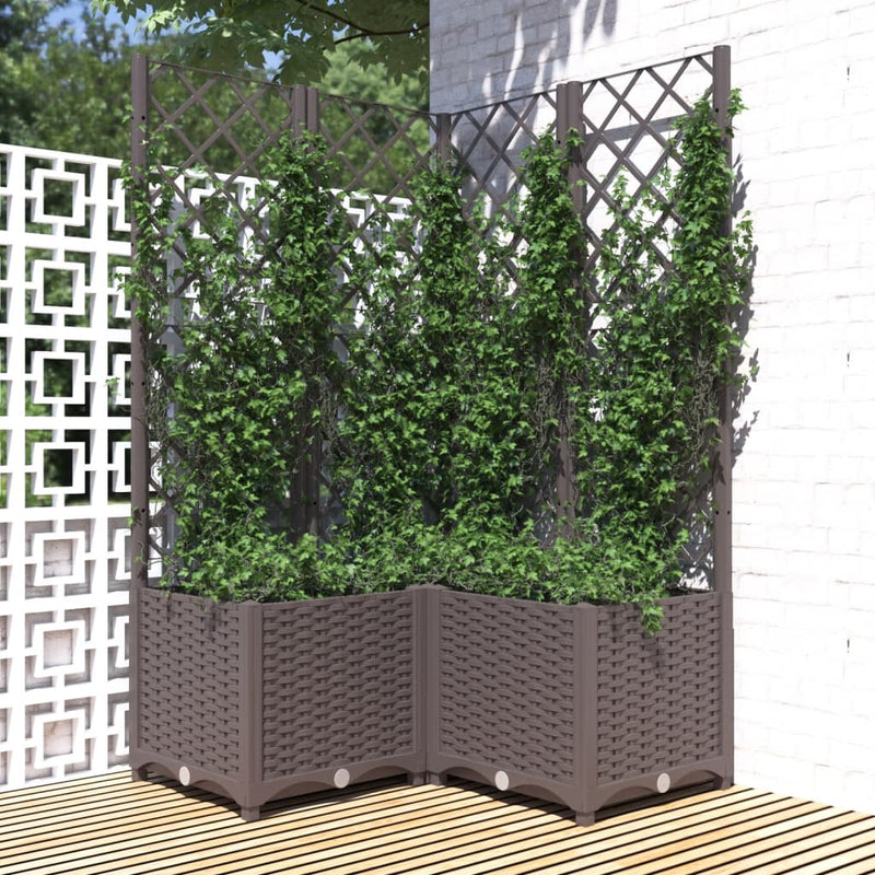 Load image into Gallery viewer, Vidaxl plantenbak met latwerk 80x80x136 cm polypropeen bruin
