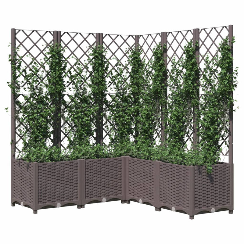 Load image into Gallery viewer, Vidaxl plantenbak met latwerk 120x120x136 cm polypropeen bruin
