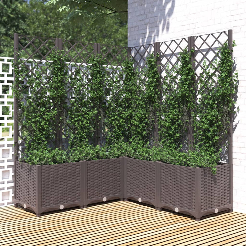 Load image into Gallery viewer, Vidaxl plantenbak met latwerk 120x120x136 cm polypropeen bruin

