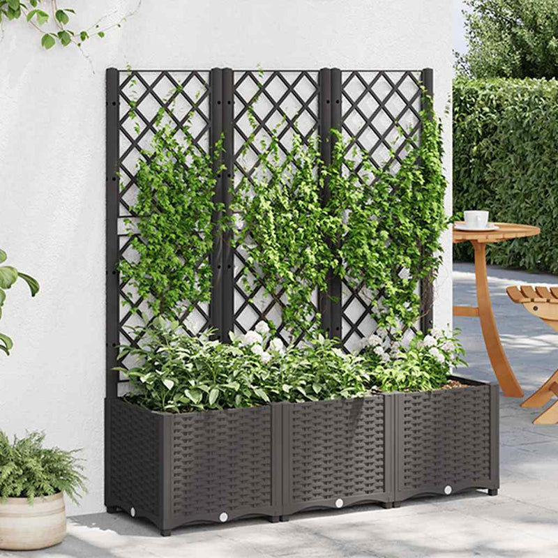 Load image into Gallery viewer, Vidaxl plantenbak met trellis zwart 120x40x136 cm pp
