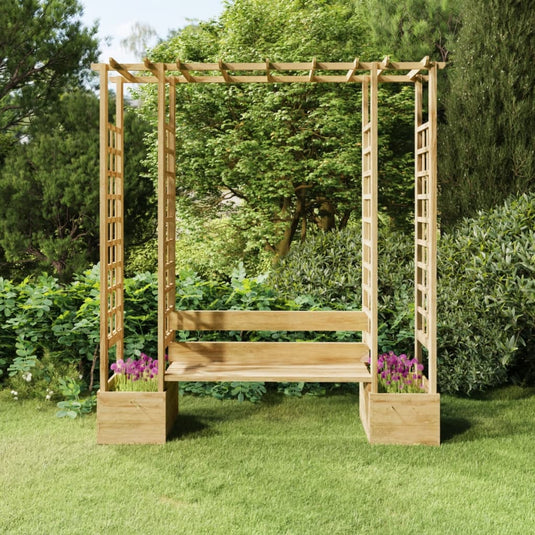 VidaXL Pergola met bank en plantenbakken geïmpregneerd grenenhout
