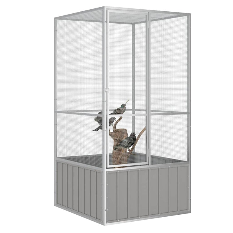 Load image into Gallery viewer, Vidaxl vogelkooi 111x107x211,5 cm gegalvaniseerd staal grijs

