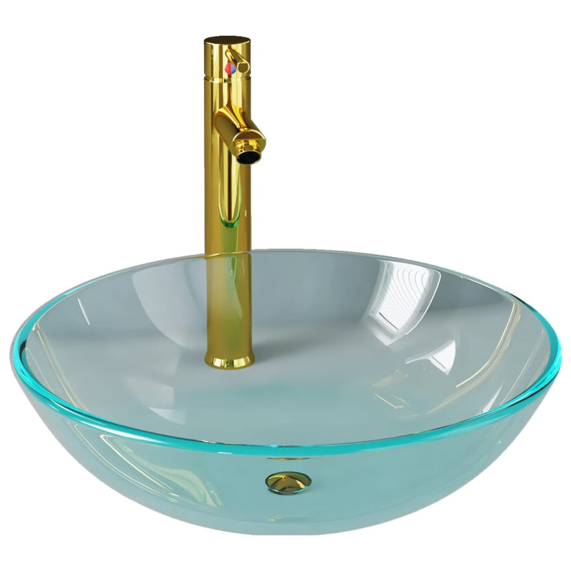 Load image into Gallery viewer, Vidaxl wastafel met kraan en pop-up afvoer gehard glas transparant
