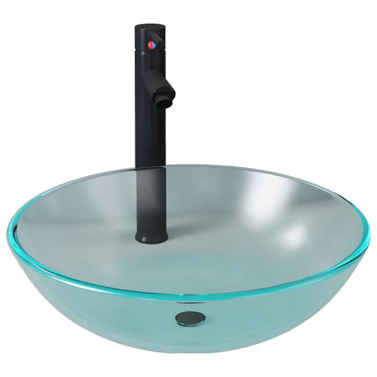 Vidaxl wastafel met kraan en pop-up afvoer mat gehard glas