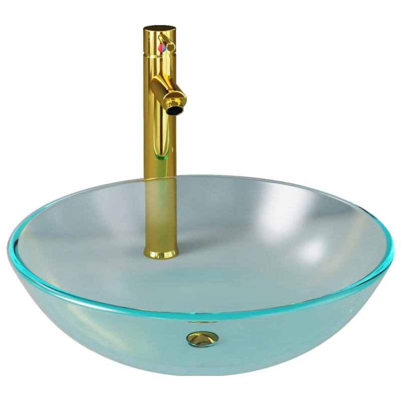 Load image into Gallery viewer, Vidaxl wastafel met kraan en pop-up afvoer mat gehard glas

