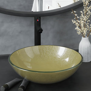 Vidaxl wastafel met kraan en pop-up afvoer gehard glas goudkleurig