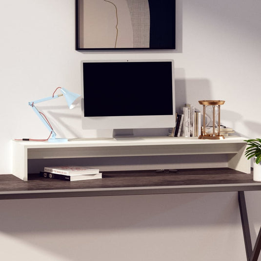 Vidaxl monitorstandaard 100x27x15 cm massief grenenhout wit