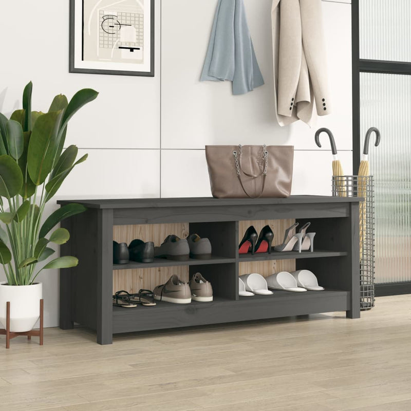 Load image into Gallery viewer, Vidaxl schoenenbank 110x38x45,5 cm massief grenenhout grijs
