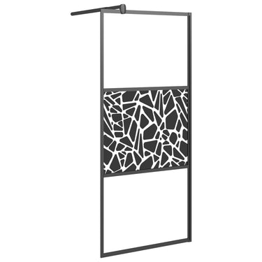 Vidaxl inloopdouchewand met stenenmotief 90x195 cm esg-glas zwart