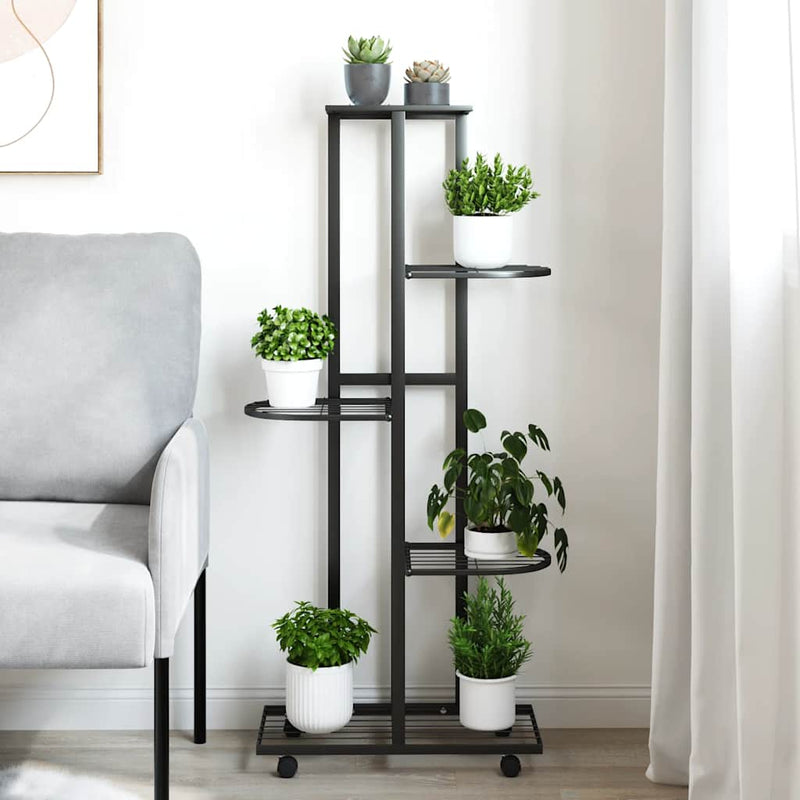 Load image into Gallery viewer, Vidaxl bloemenstandaard met wielen 5-laags 44x23x100 cm ijzer zwart
